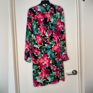 INC International Concepts Pink and Green Floral Long Sleeve Dress